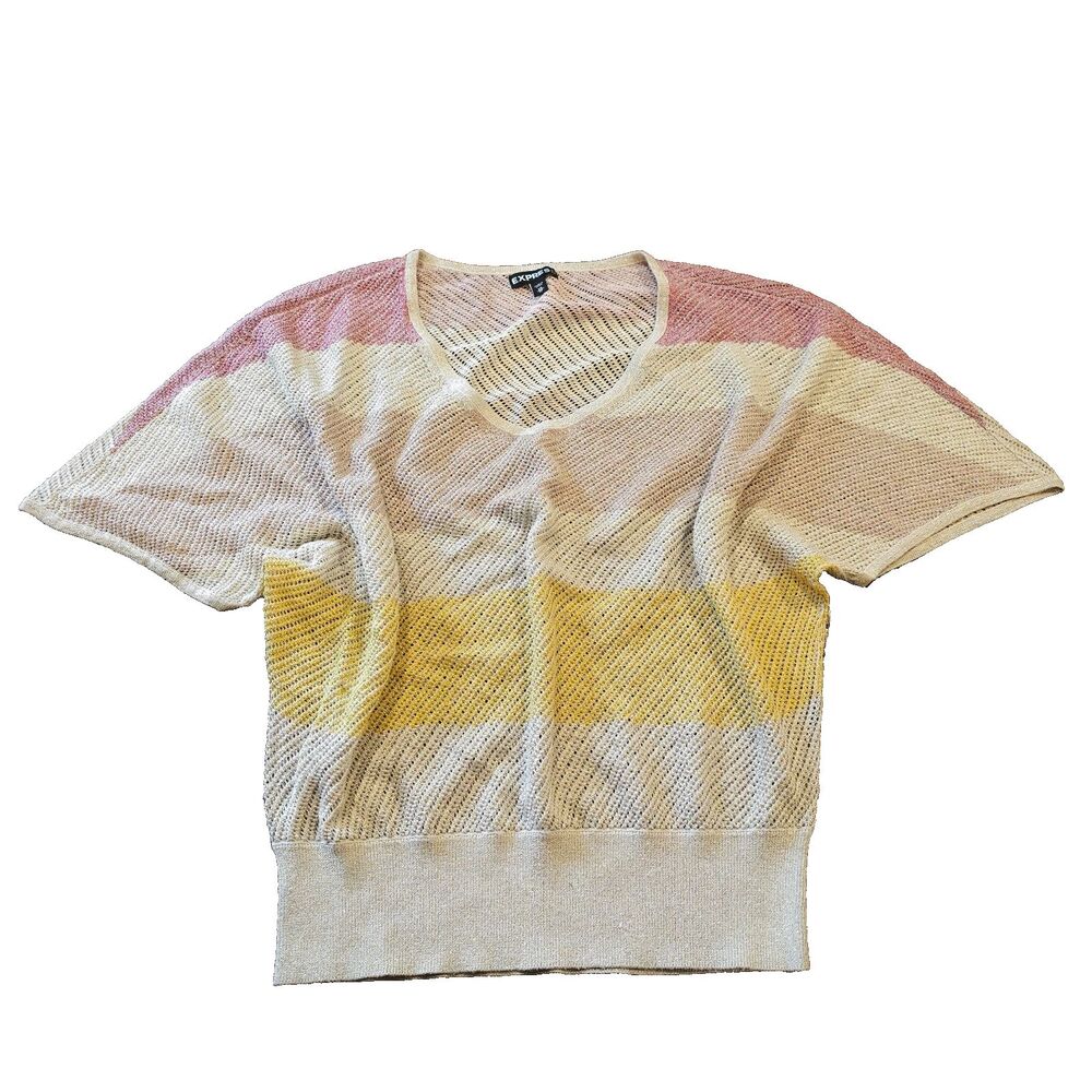 EXPRESS y2k xs clubbing top metallic dolman batwing open-knit pastel trendy
